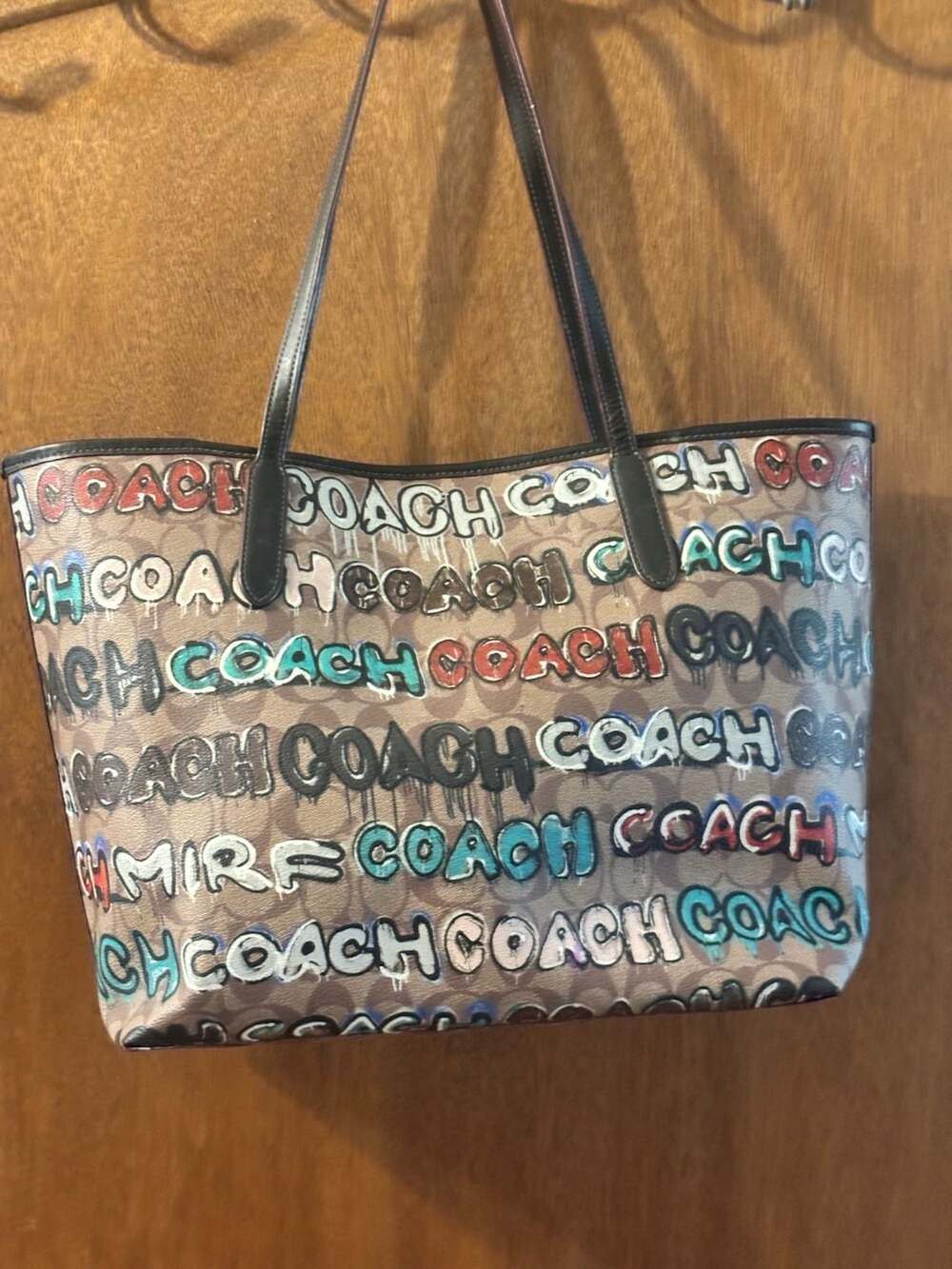 Coach Graphic Coach X Mint/Tote bag In Signature Leather Khaki COLLABORATION - Picture 3 of 6